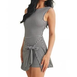 NEW KIMBERLY C gingham print wrap tie front mini dress in black